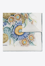 Salvatore Ferragamo Sunflower Print Silk Scarf 310196 FO GIRASOLI 780054-AVORIO ACQUA