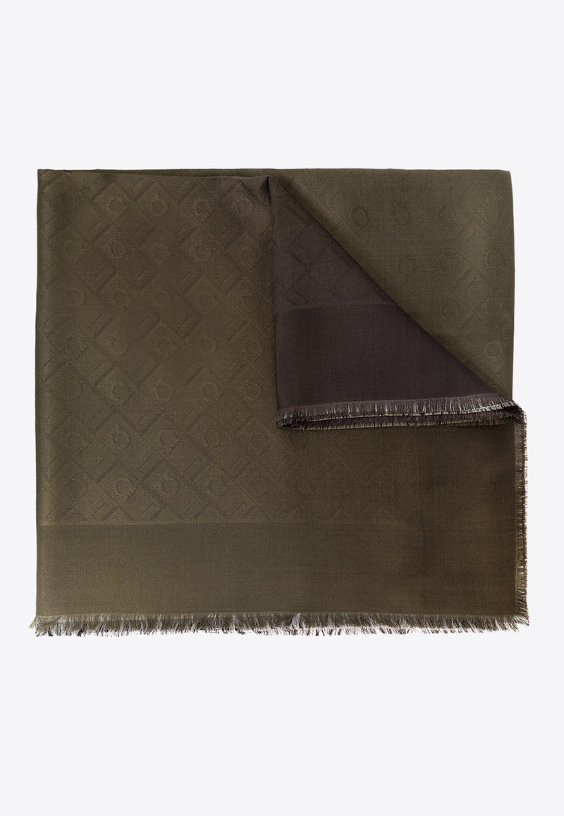 Salvatore Ferragamo Logo Monogram Silk-Blend Scarf 320960 SL MONODEGRA 779309-EXPRESSO OLIVE MASCARPONE