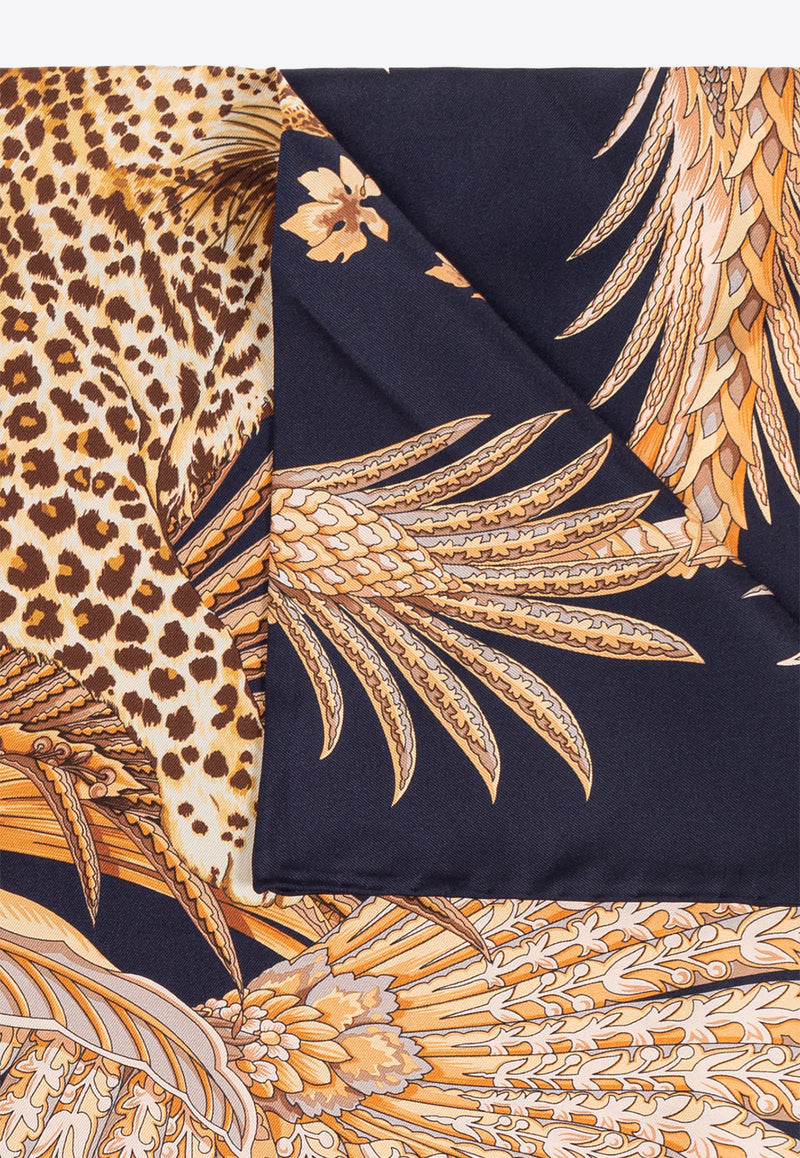 Salvatore Ferragamo Leopard Print Silk Scarf 310192 FO NEW KEOPE 780354-NEW NAVY ORANGE IVORY