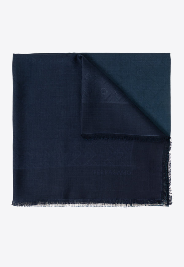 Salvatore Ferragamo Logo Monogram Silk-Blend Scarf 320960 SL MONODEGRA 779308-TEAL BLUE MASCARPONE