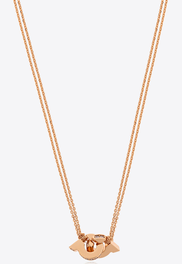 Salvatore Ferragamo Double Gancini Pendant Chain Necklace 760771 NKL FLUIDZIR 780493-ORO ROSA ROSA