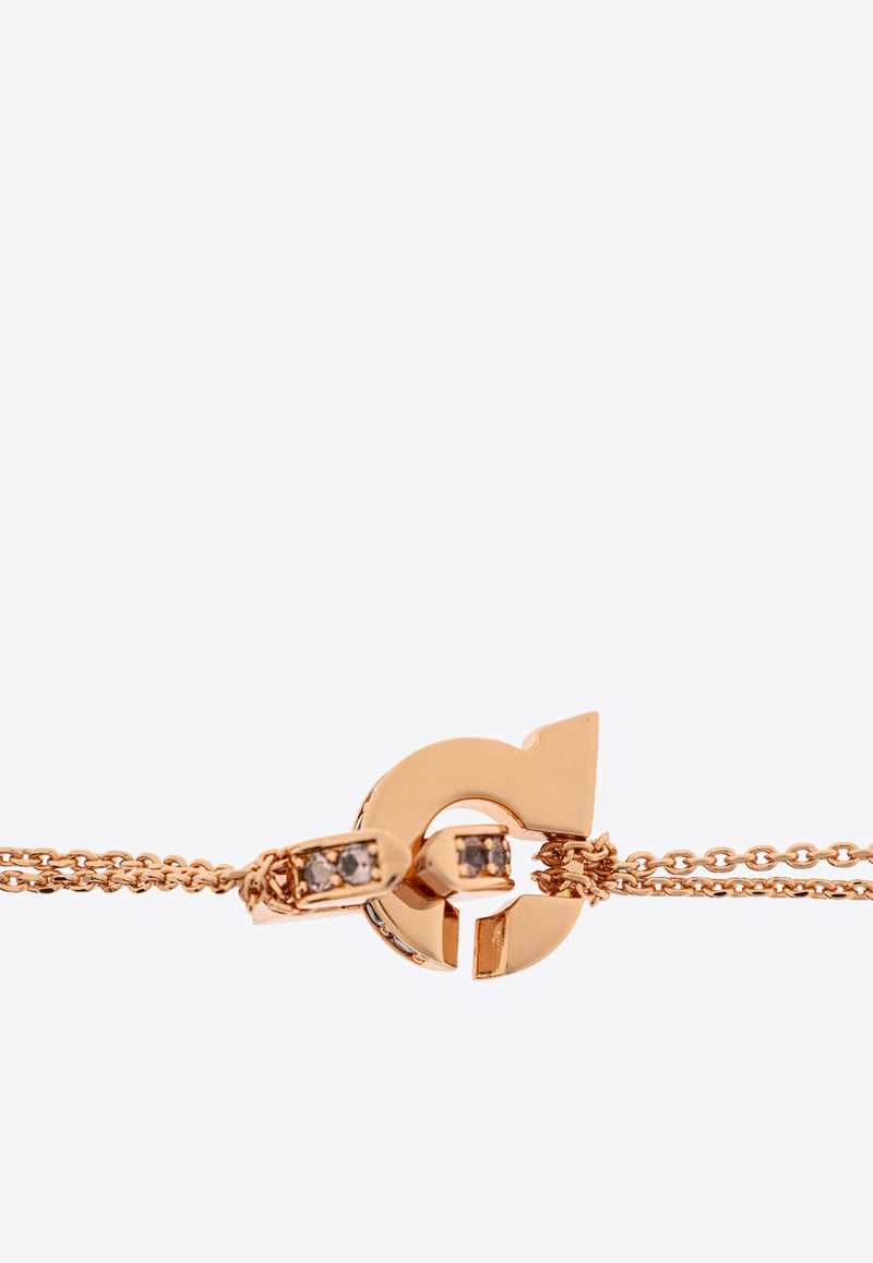 Salvatore Ferragamo Double Gancini Pendant Chain Necklace 760771 NKL FLUIDZIR 780493-ORO ROSA ROSA