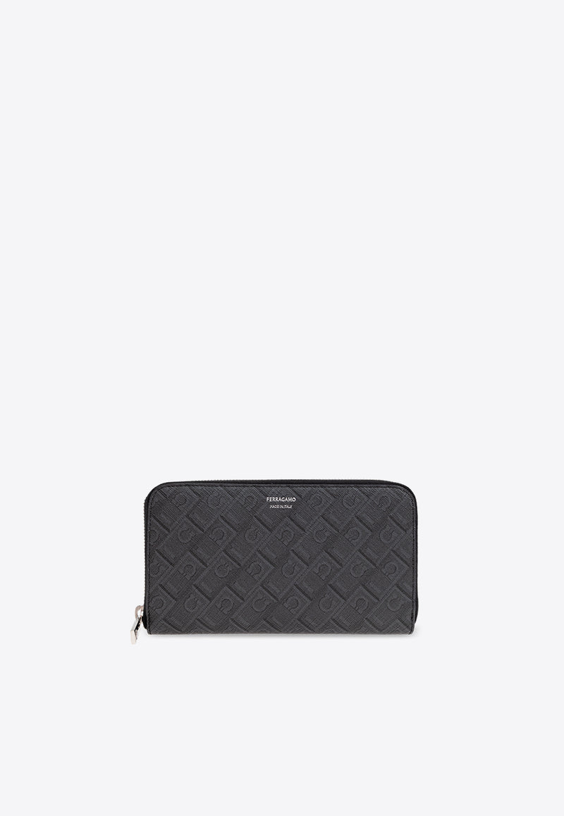 Salvatore Ferragamo Logo Monogram Zip-Around Wallet 661589 MONOGRAM 780339-NERO GRIGIO