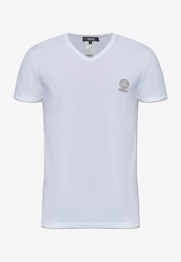 Versace Logo-Printed V-neck T-shirt AUU01004 1A10011-A1001