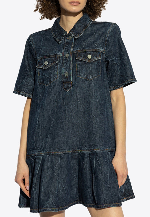 Ganni Crinkled Future Mini Denim Dress J1594 6673-566