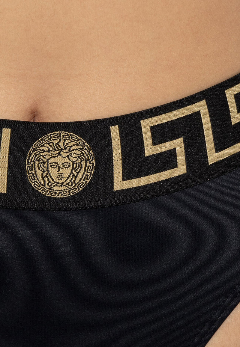 Versace Logo-Waistband Bikini Briefs DÓŁ ABD01095 1A11119-A1008