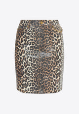 Ganni Leopard Print Mini Denim Skirt J1607 6767-943