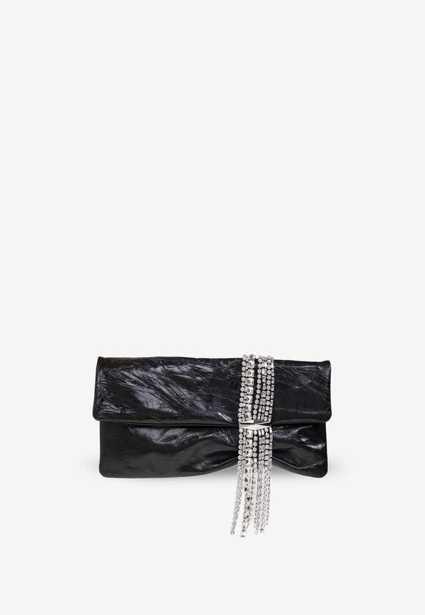 Jimmy Choo Zandra Crystal-Embellished Leather Clutch ZANDRA BYN-BLACK SILVER