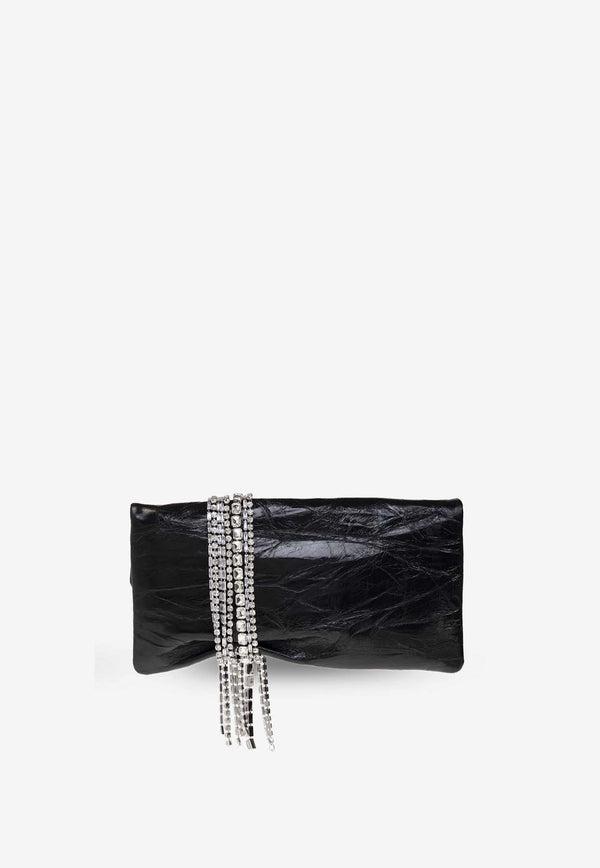 Jimmy Choo Zandra Crystal-Embellished Leather Clutch ZANDRA BYN-BLACK SILVER