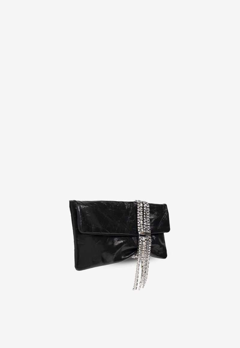 Jimmy Choo Zandra Crystal-Embellished Leather Clutch ZANDRA BYN-BLACK SILVER