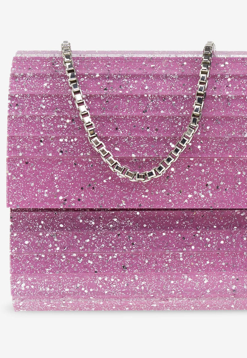 Jimmy Choo Sweetie Glitter-Embellished Clutch SWEETIE DVU-LIGHT MAGENTA SILVER