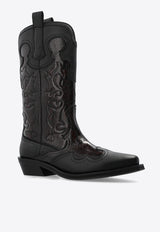 GANNI Mid Shaft Embroidered Western Boots S2857 4911-070