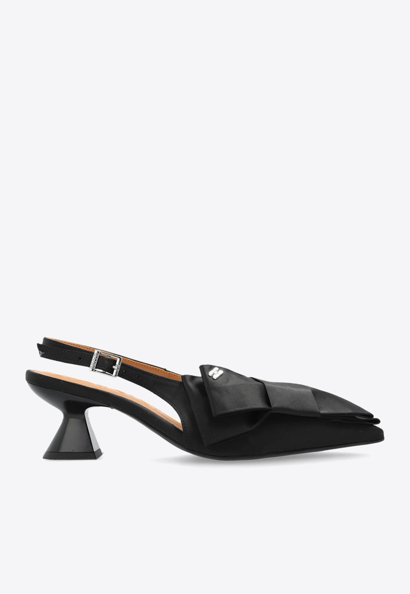 GANNI Big Bow 70 Slingback Pointed-Toe Flats S2848 4932-099