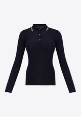 Etro Long-Sleeved Wool Polo T-shirt Navy WRKE0236 AL282-B0665