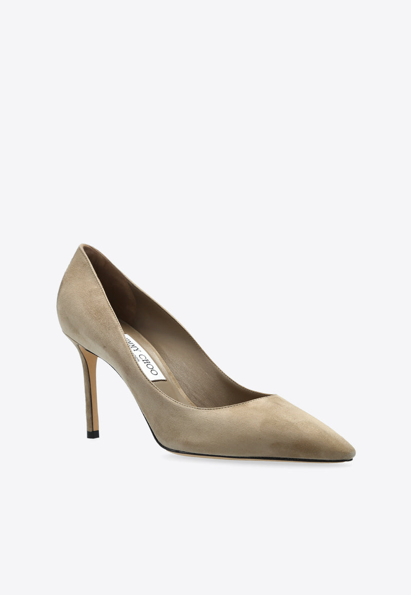 Jimmy Choo Romy 85 Leather Pumps ROMY 85 KDU-TAUPE