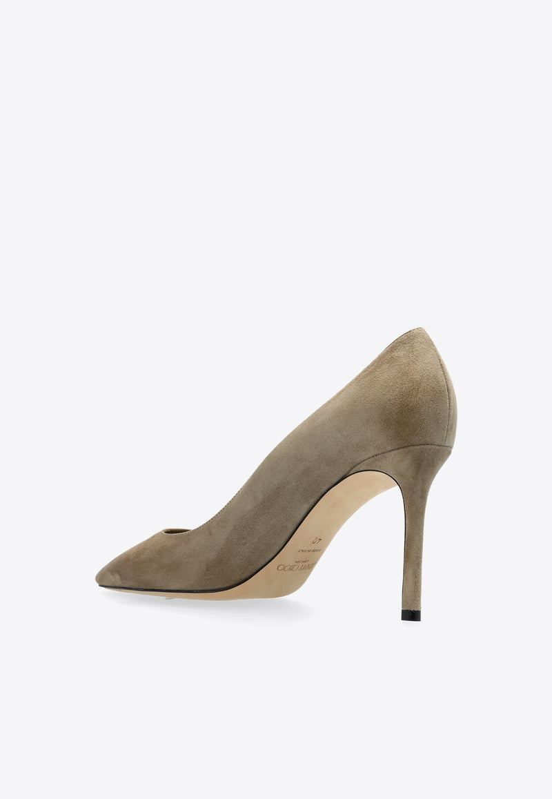 Jimmy Choo Romy 85 Leather Pumps ROMY 85 KDU-TAUPE