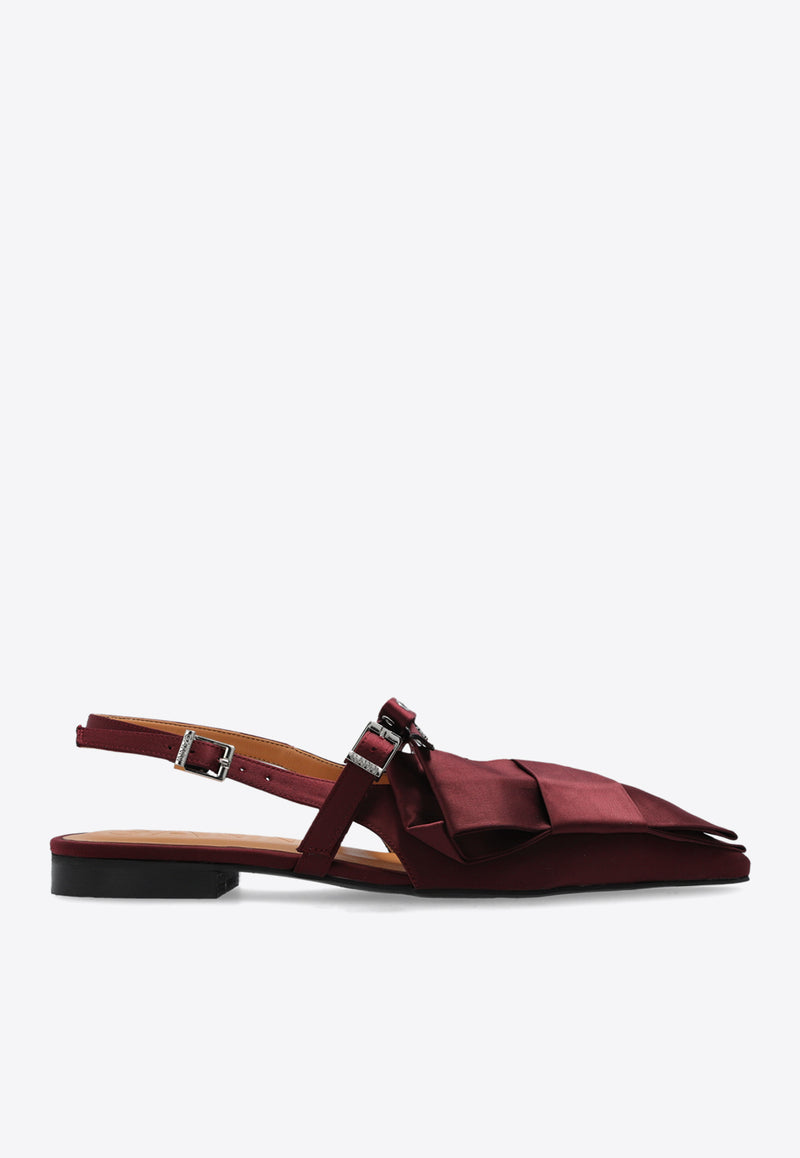 GANNI Big Bow Slingback Pointed-Toe Flats S2860 4932-234