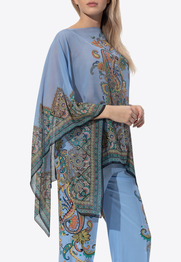 Etro Paisley Print Silk Poncho Blue WRJA0027 AK780-X0885