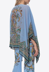 Etro Paisley Print Silk Poncho Blue WRJA0027 AK780-X0885