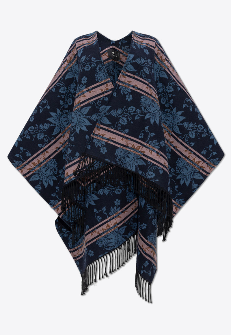 Etro Floral Jacquard Poncho Navy WRBD0004 99TJB23-S9883