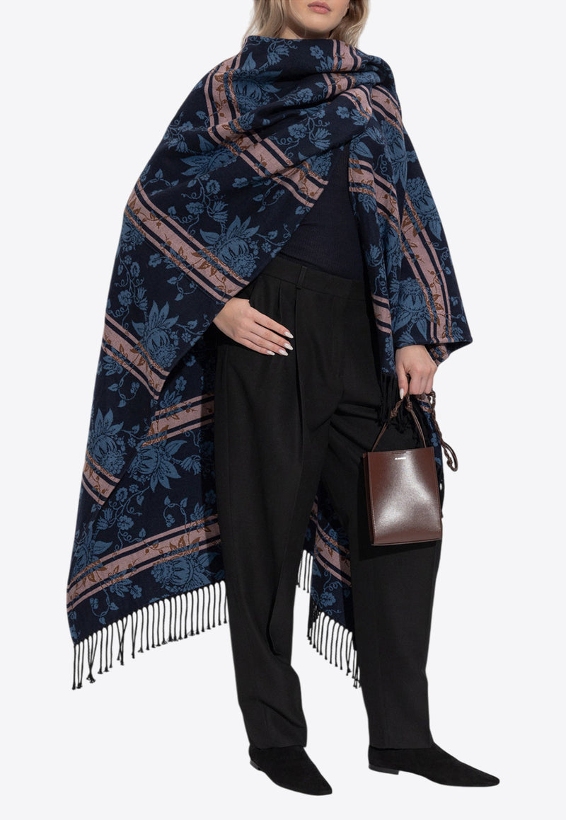 Etro Floral Jacquard Poncho Navy WRBD0004 99TJB23-S9883