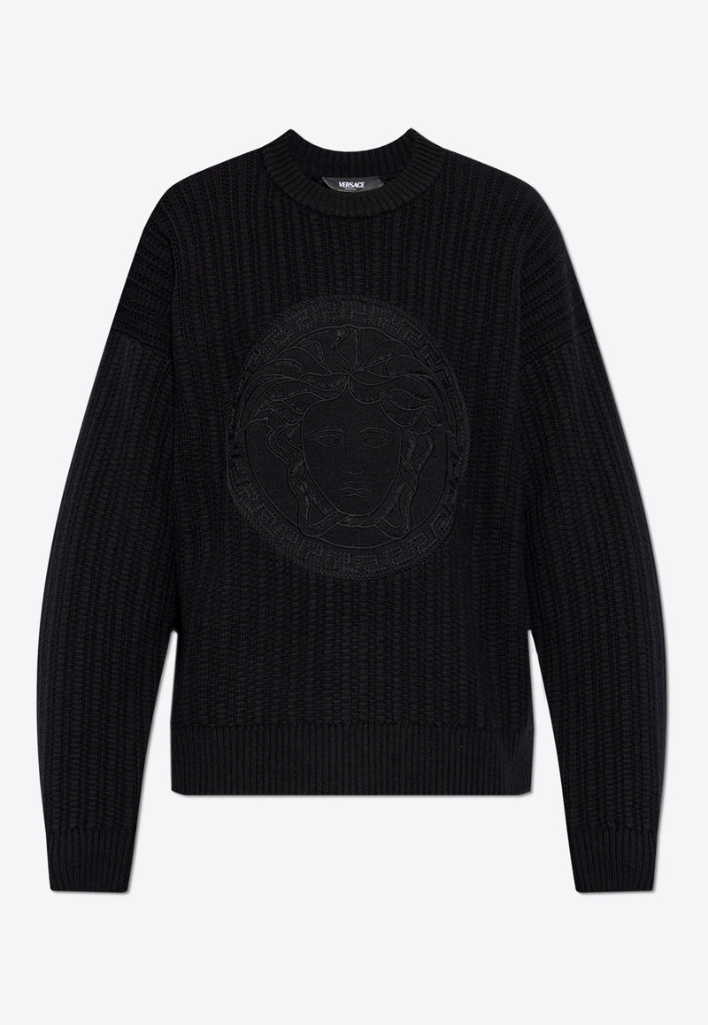 Versace Embroidered Medusa Ribbed Knit Sweater 1018402 1A12939-1B000