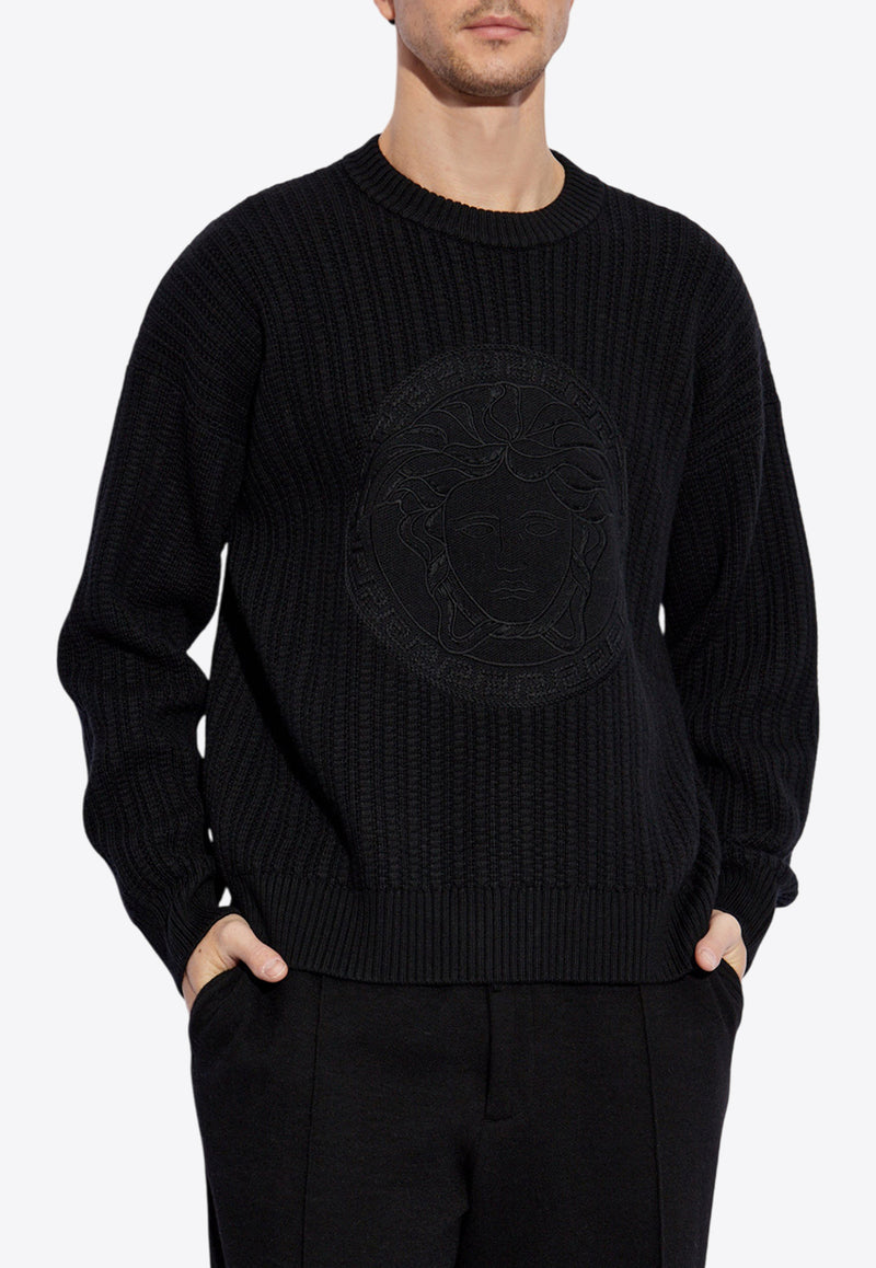 Versace Embroidered Medusa Ribbed Knit Sweater 1018402 1A12939-1B000