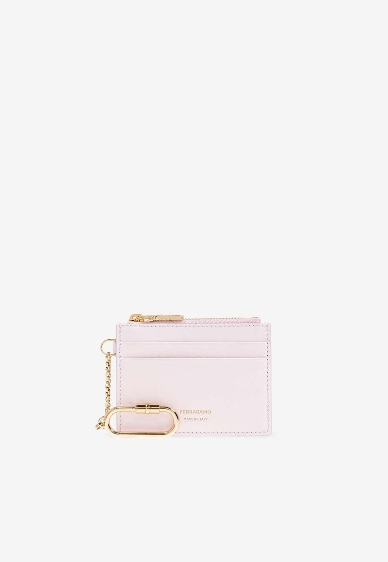 Salvatore Ferragamo Leather Cardholder with Key Chain 220868 PORTA CARTE 779954-COTTON CANDY