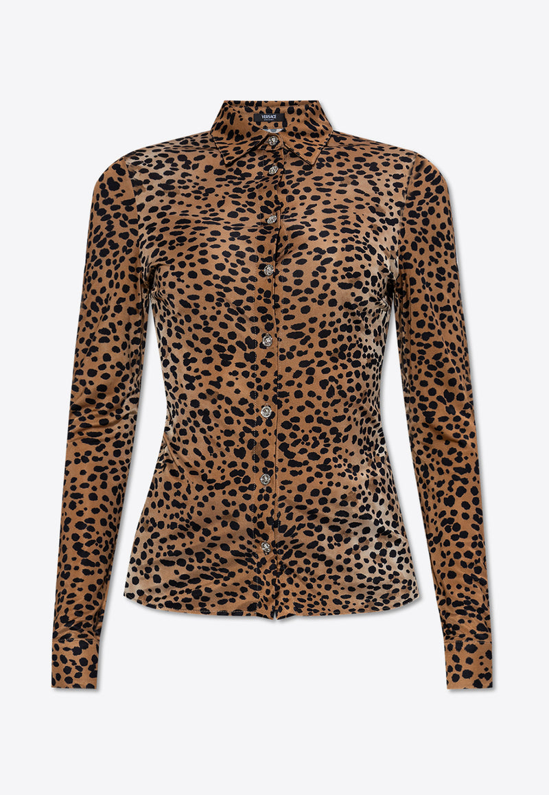 Versace Leopard Fitted Long-Sleeved Shirt 1018671 1A13535-5N540