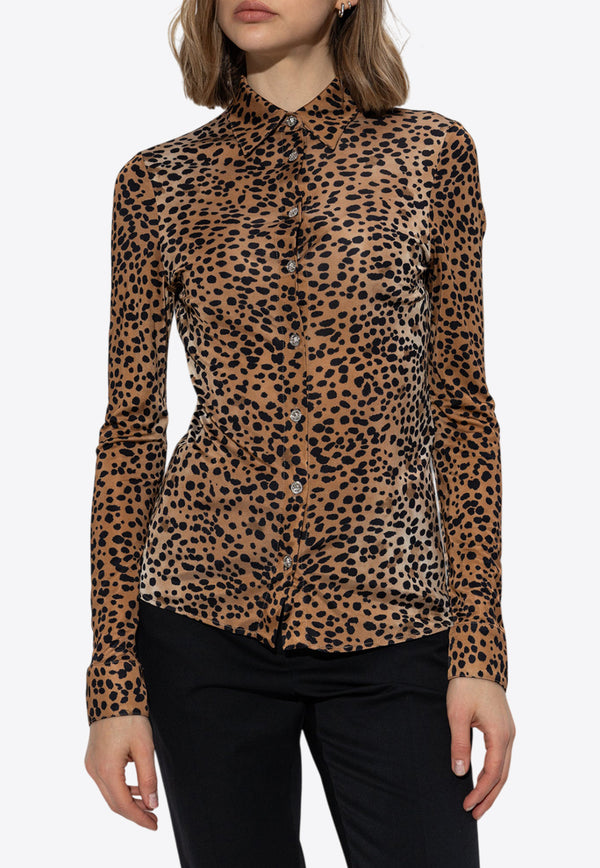 Versace Leopard Fitted Long-Sleeved Shirt 1018671 1A13535-5N540