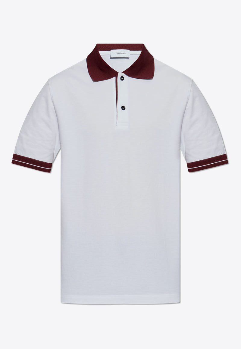 Salvatore Ferragamo Color-Block Polo T-shirt 122607 H 781017-BIANCO BORDEAUX BIANCO