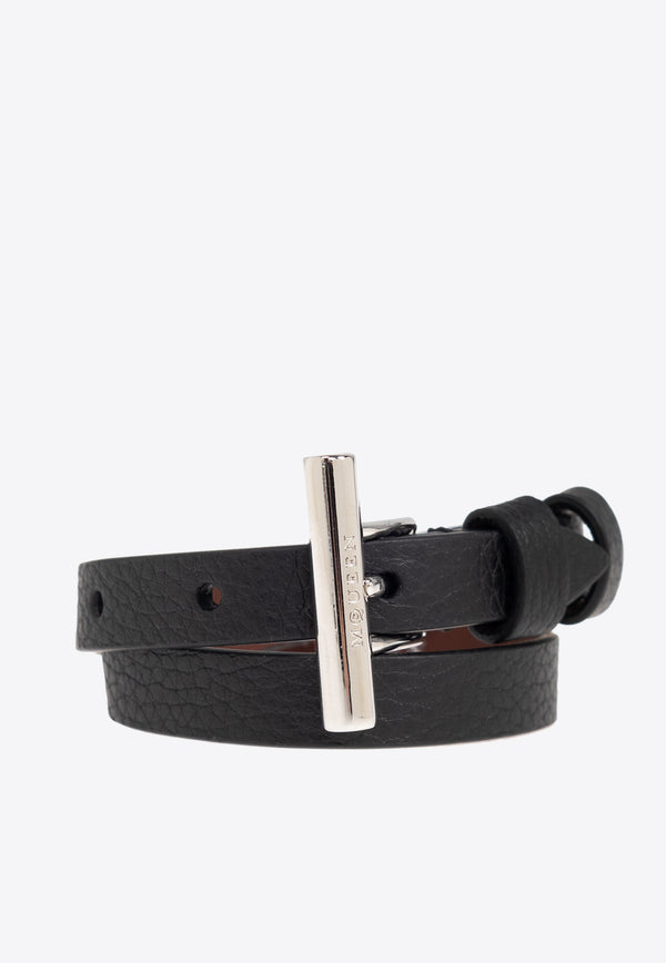 Alexander McQueen T-Bar Double Wrap Leather Bracelet 813363 1AAUG-1000