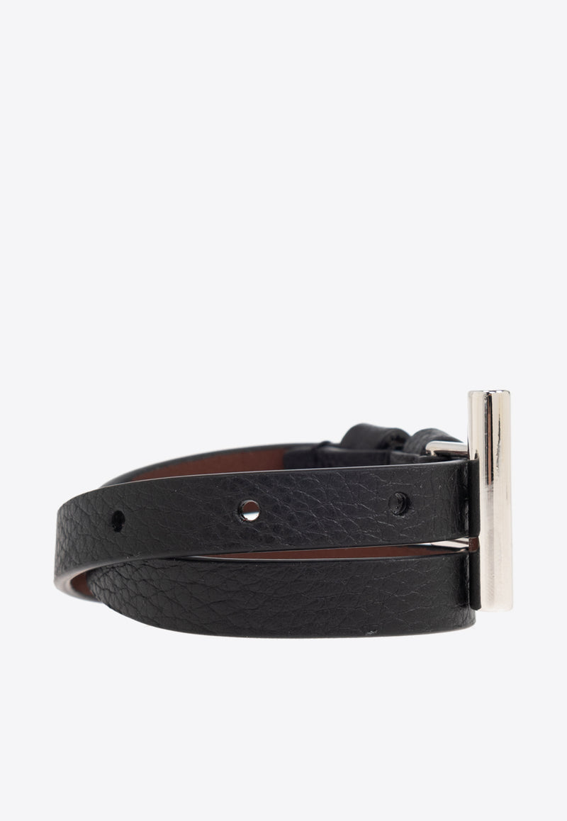 Alexander McQueen T-Bar Double Wrap Leather Bracelet 813363 1AAUG-1000