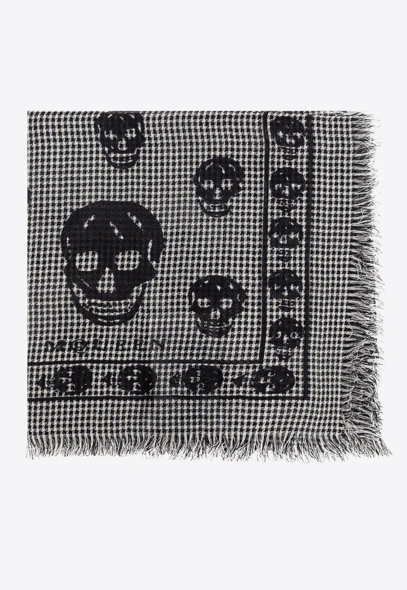 Alexander McQueen Houndstooth Skull Silk and Wool Foulard 814759 4C50Q-1078