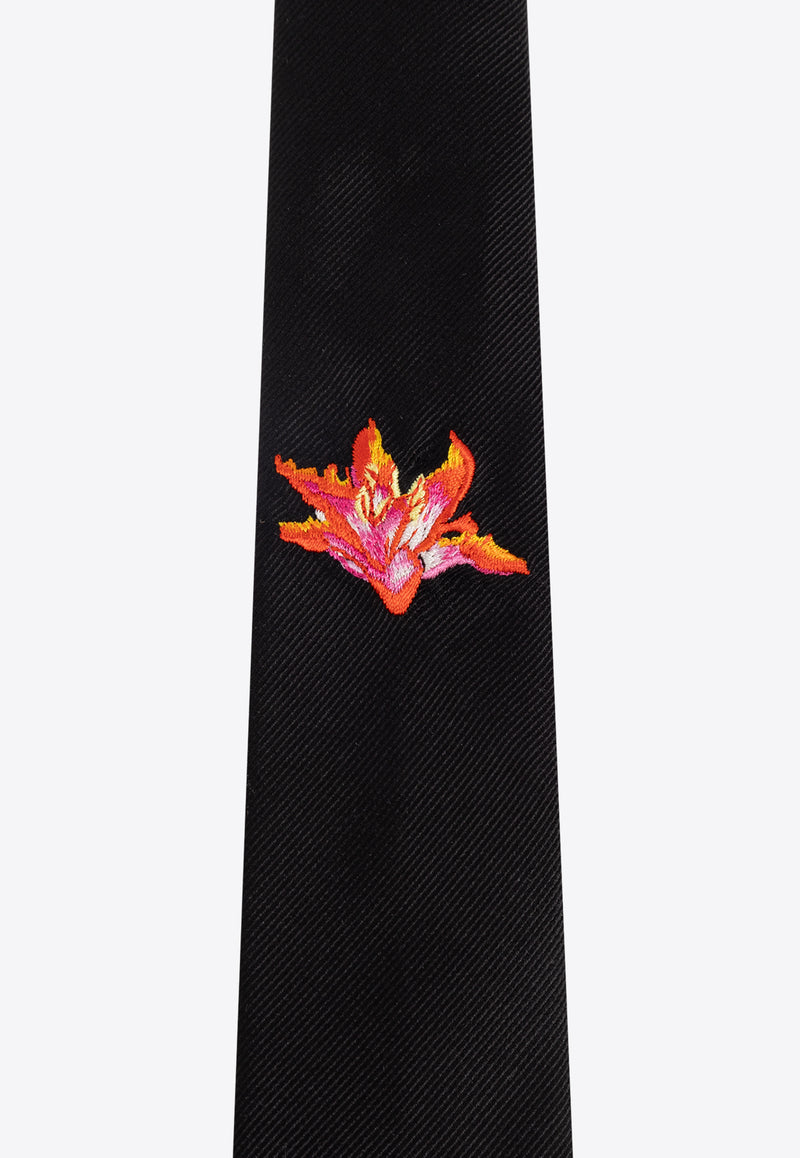 Alexander McQueen Flower-Embroidered Silk Tie 814760 4036E-1074