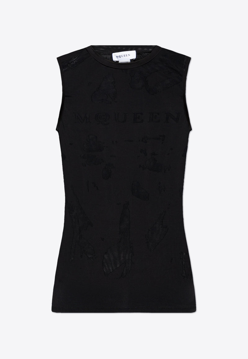 Alexander McQueen Logo Dévoré Sleeveless Top 815574 QCAL0-1000