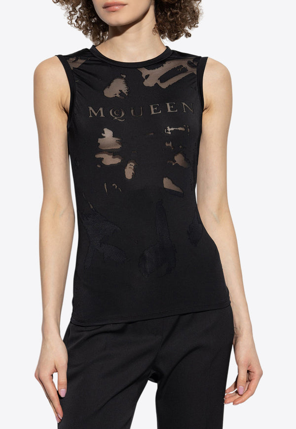 Alexander McQueen Logo Dévoré Sleeveless Top 815574 QCAL0-1000