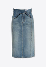 Alexander McQueen Fold-Over Waist Midi Denim Skirt 817920 QMACV-4315