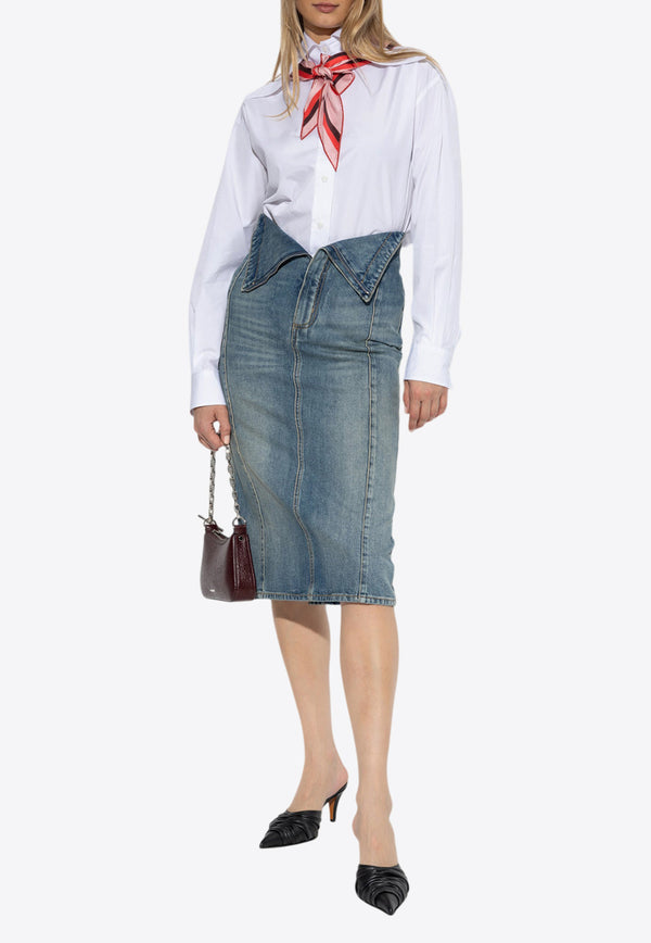 Alexander McQueen Fold-Over Waist Midi Denim Skirt 817920 QMACV-4315