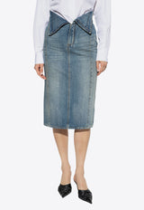 Alexander McQueen Fold-Over Waist Midi Denim Skirt 817920 QMACV-4315