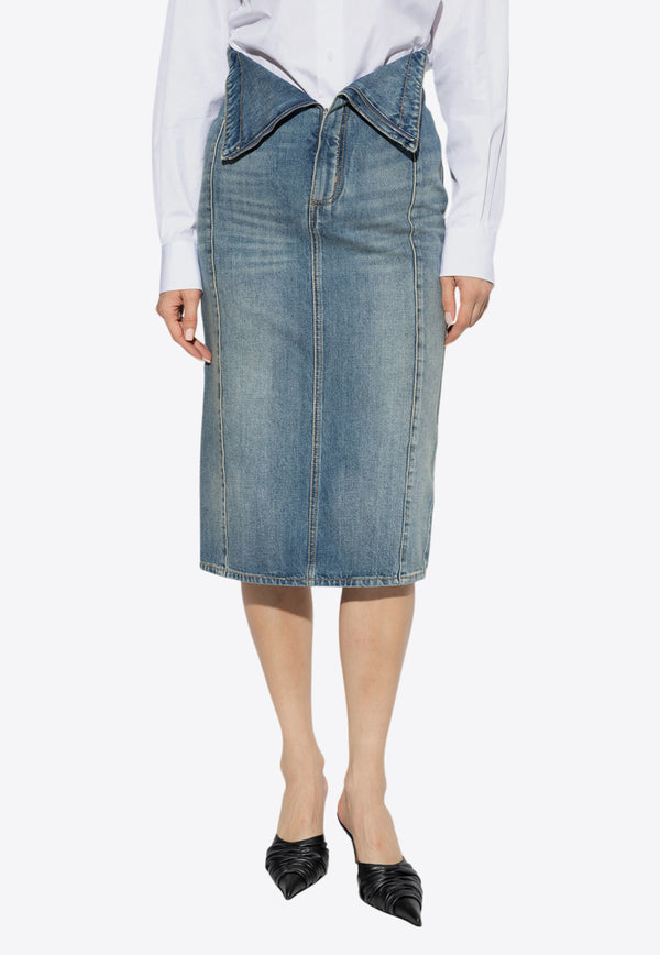 Alexander McQueen Fold-Over Waist Midi Denim Skirt 817920 QMACV-4315