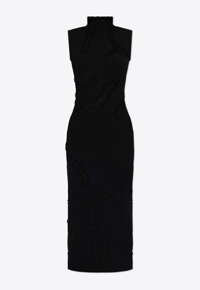 Alexander McQueen Wool Midi Dress Black 816996 Q1BCA-1000