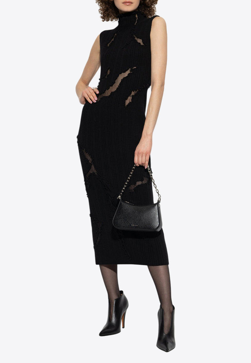 Alexander McQueen Wool Midi Dress Black 816996 Q1BCA-1000