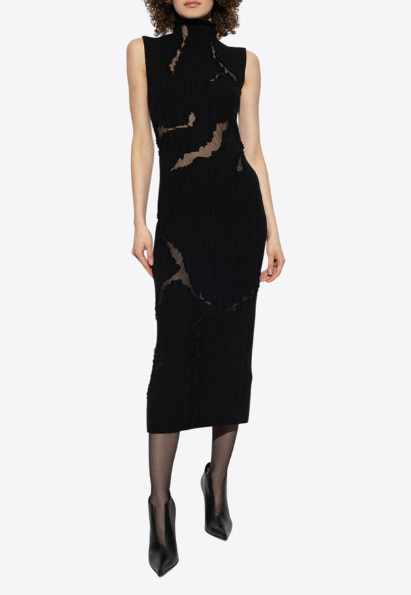 Alexander McQueen Wool Midi Dress Black 816996 Q1BCA-1000