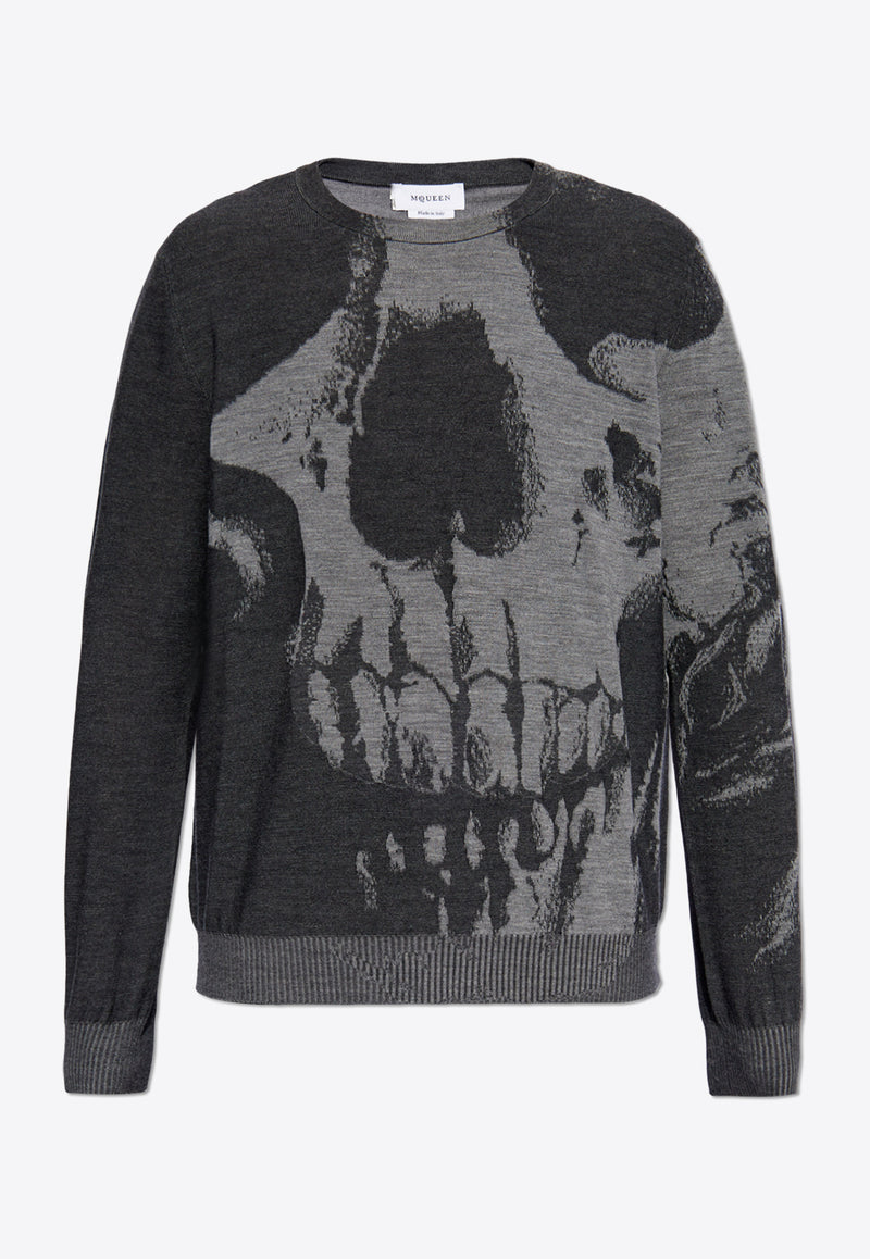 Alexander McQueen Skull Wool Sweater Gray 818835 Q1BC0-1332