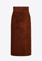 Alexander McQueen Leather Midi Pencil Skirt Brown 817925 Q5AOR-2123