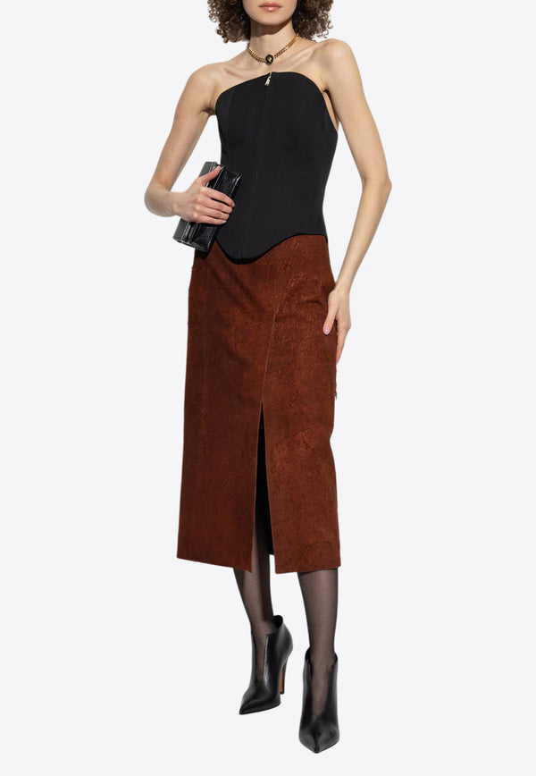 Alexander McQueen Leather Midi Pencil Skirt Brown 817925 Q5AOR-2123