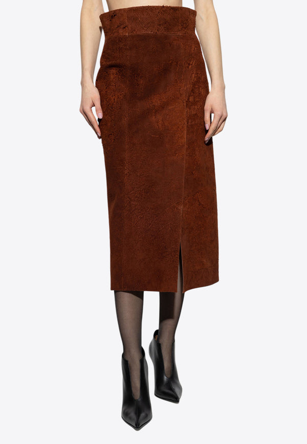 Alexander McQueen Leather Midi Pencil Skirt Brown 817925 Q5AOR-2123