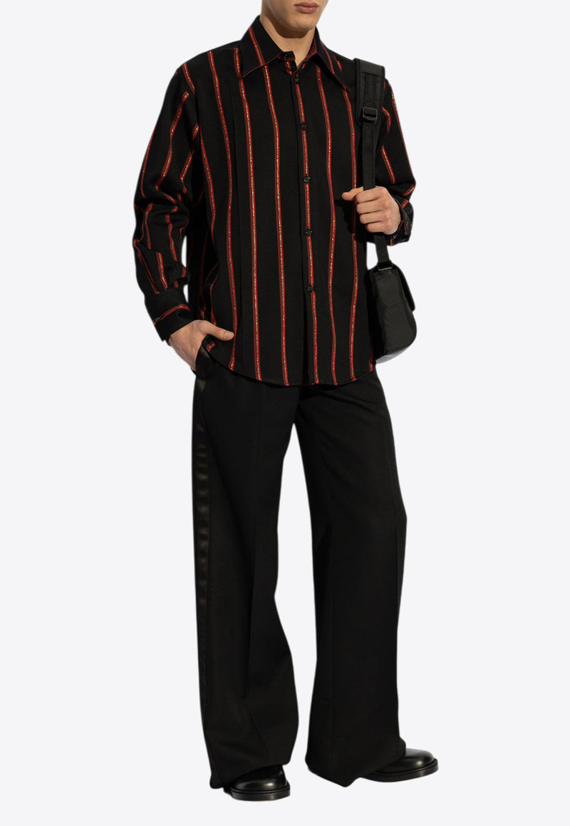 Alexander McQueen Striped Buttoned Shirt  Black 814688 QUAB8-1117