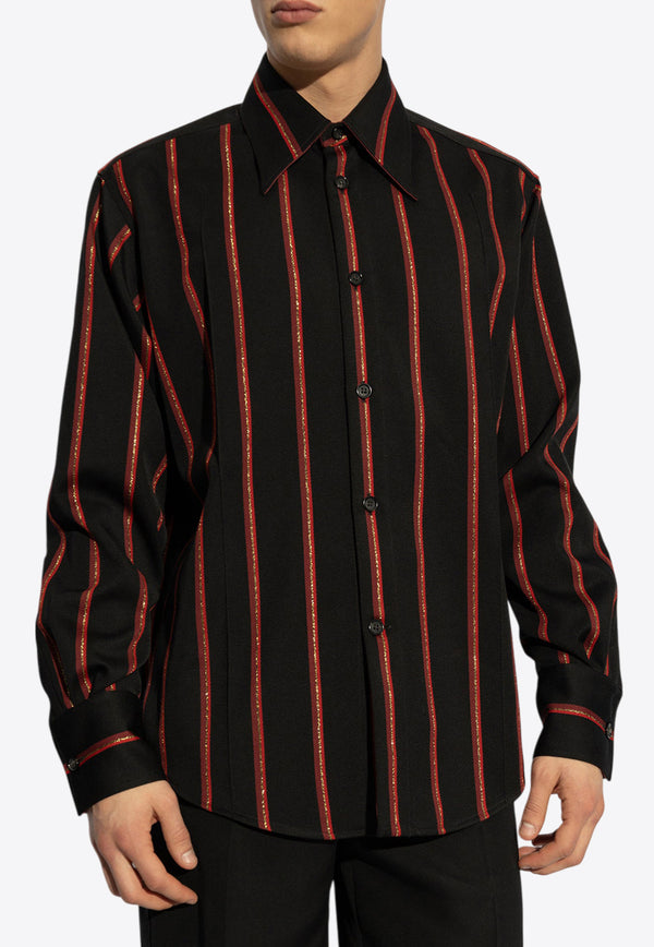 Alexander McQueen Striped Buttoned Shirt  Black 814688 QUAB8-1117